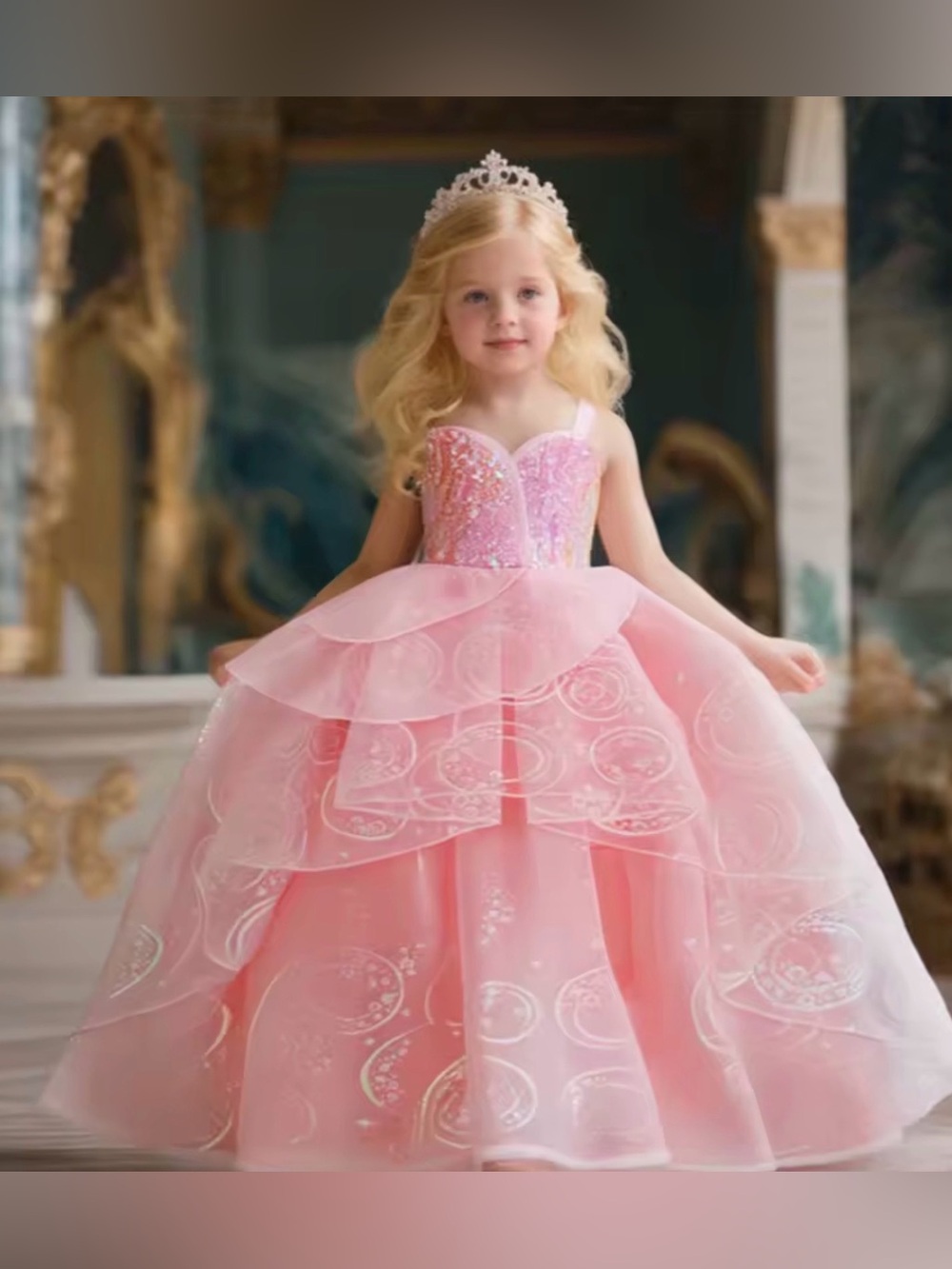 Sparkle Princess Pink Tulle Ball Gown for Kids